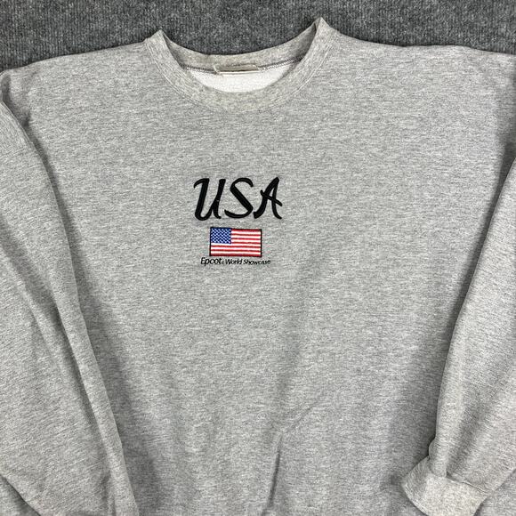 Disney Epcot USA Sweatshirt Mens Size 2XL Gray American Flag Graphic Crewneck - Picture 1 of 10